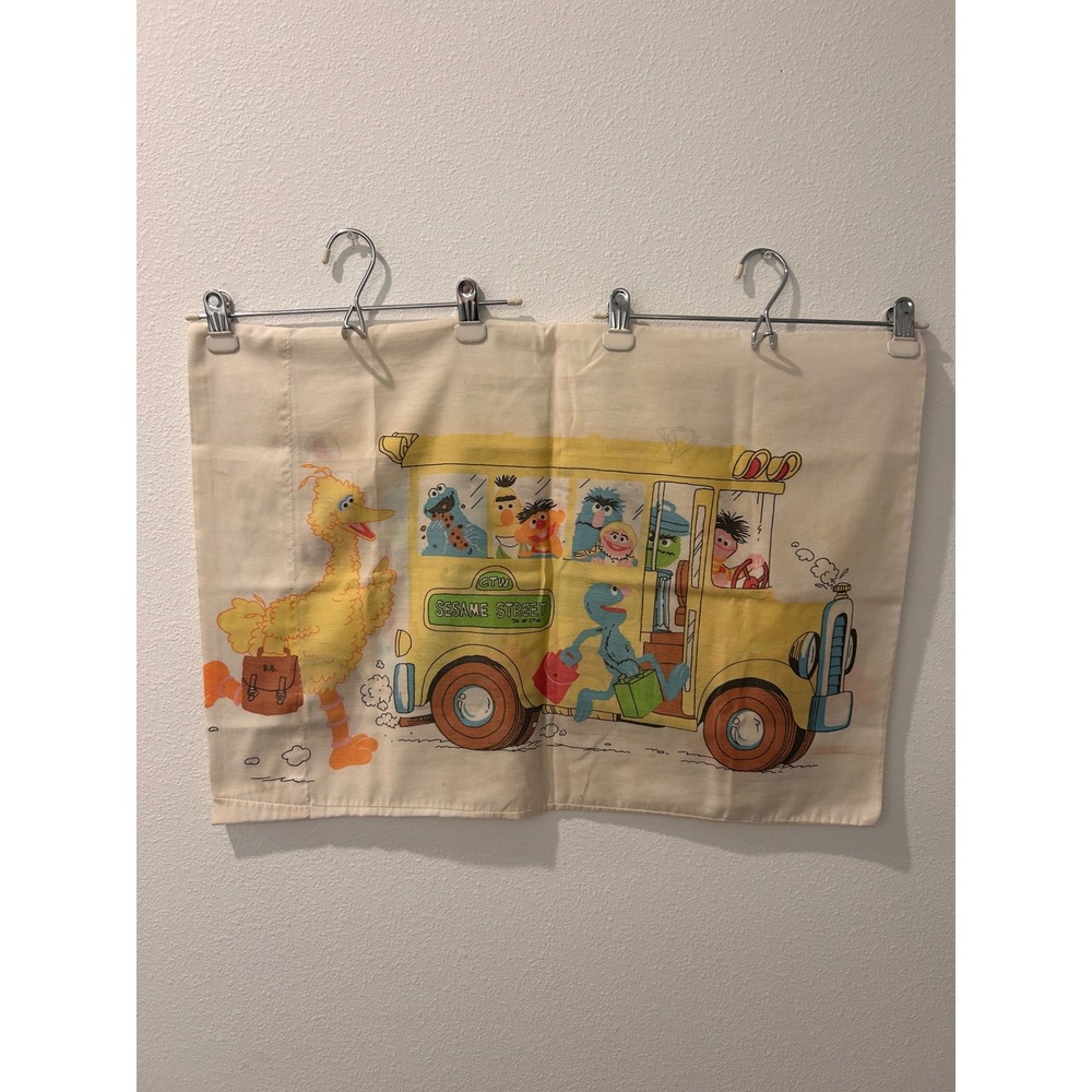 Vintage Sesame Street‎ School Bus Pillowcase Big Bird Cookie Monster Grover